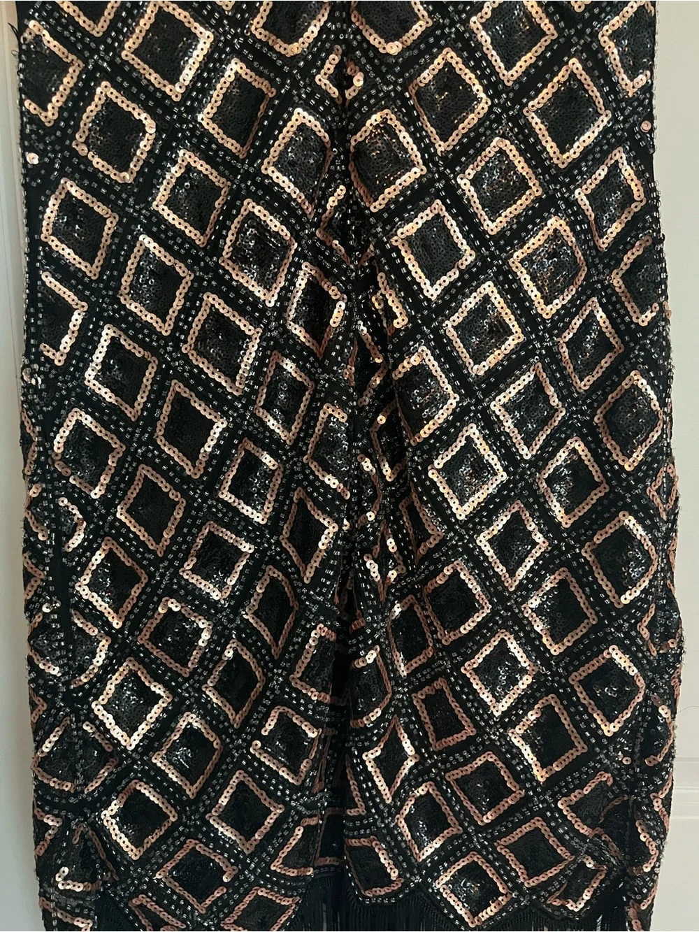 Vintage 1920s Art Deco Black Beaded Sequin Fringe Cocktail Dress | Size L - Picture 4 of 6